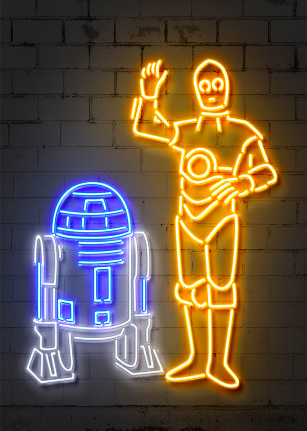 Ilustracja neonowych robotów na ścianę