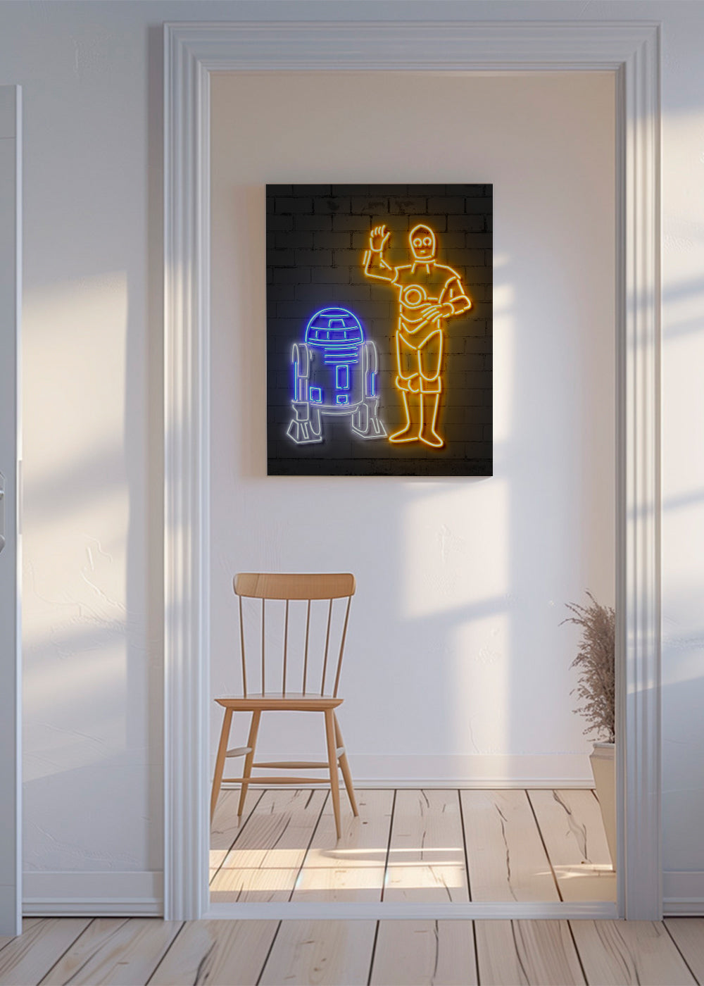 Ilustracja neonowych robotów na ścianę