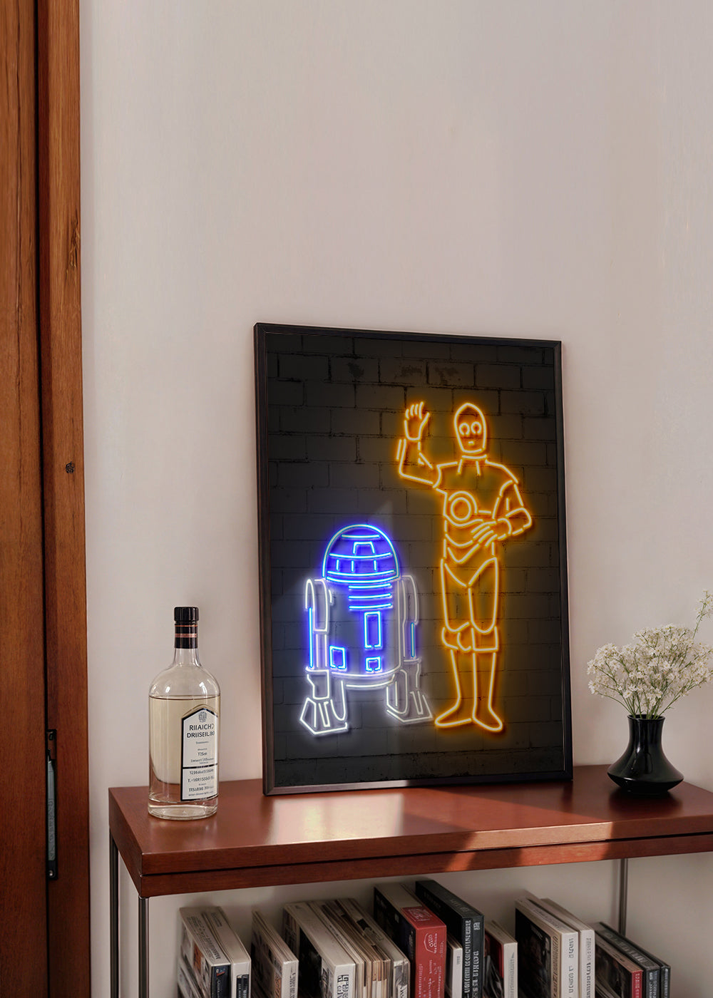Ilustracja neonowych robotów na ścianę