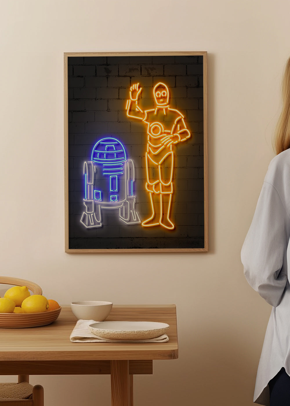 Ilustracja neonowych robotów na ścianę