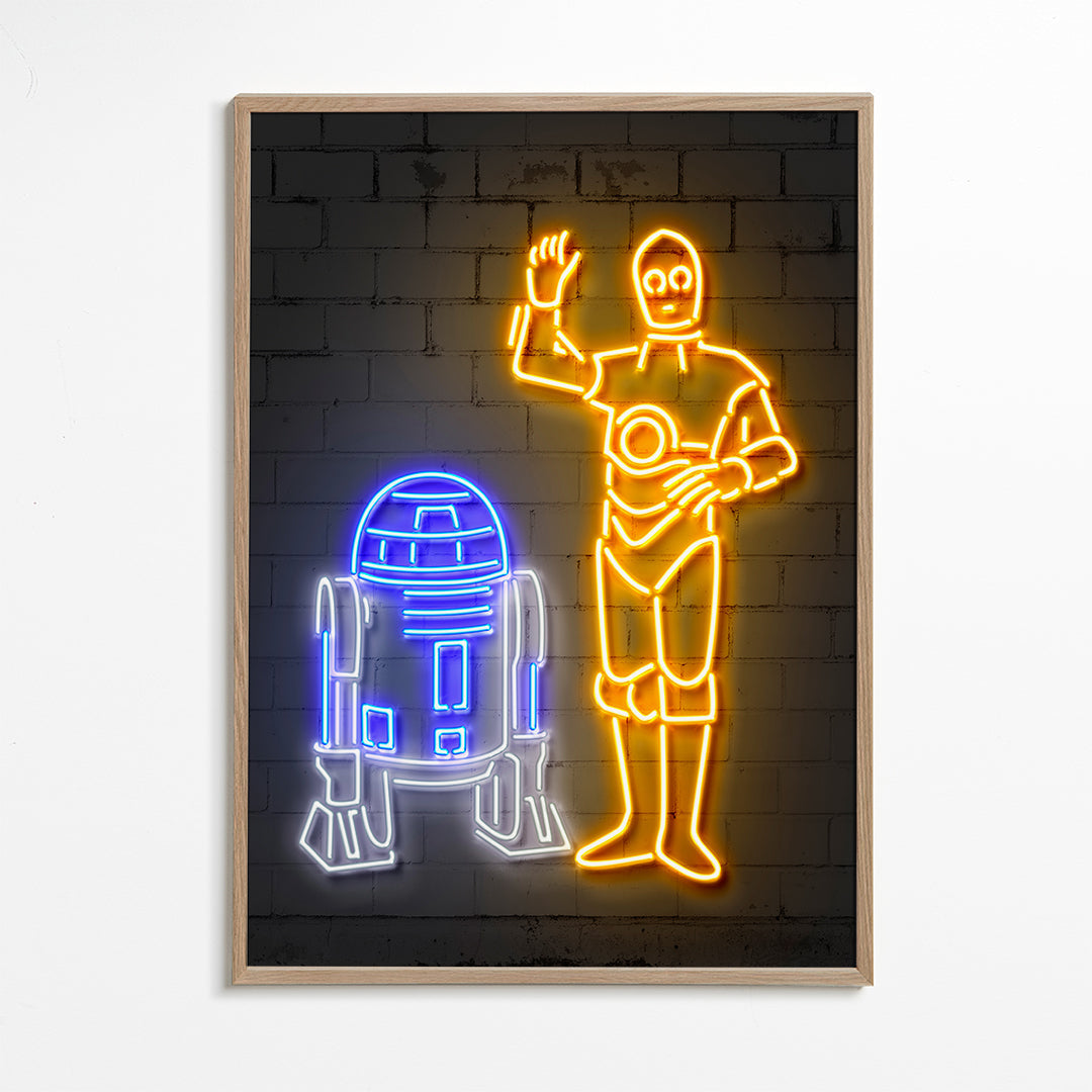 Ilustracja neonowych robotów na ścianę