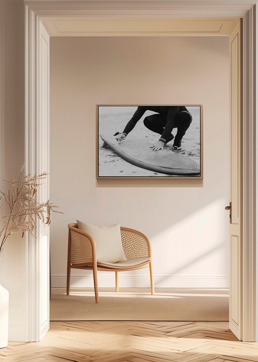 Sztuka sportowa: surfer przygotowujący deskę
