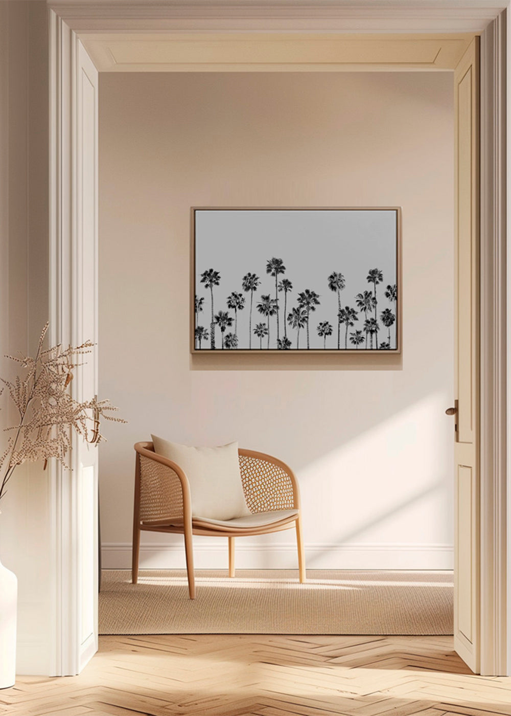 Plakat botaniczny z palmami czarno-biały