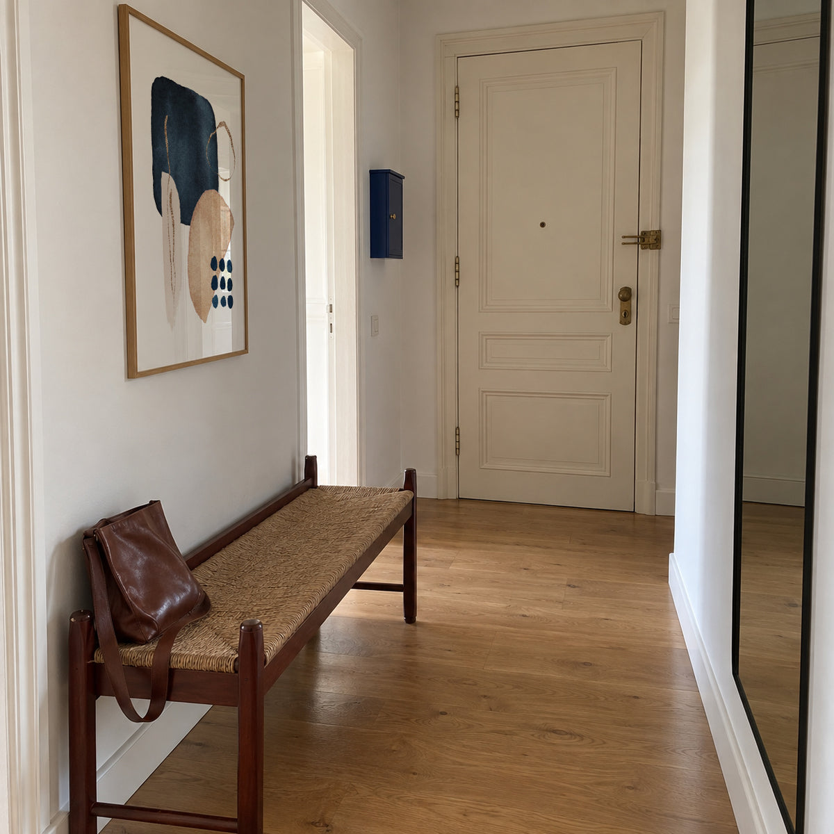 Watercolor Shapes in Navy 4 - Framed poster in an interior