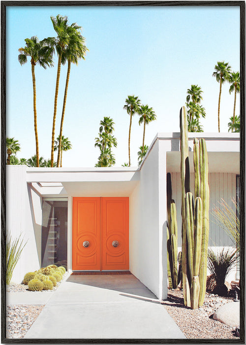 Plakat botaniczny Palm Springs pomarańczowe drzwi