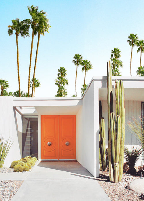 Plakat botaniczny Palm Springs pomarańczowe drzwi
