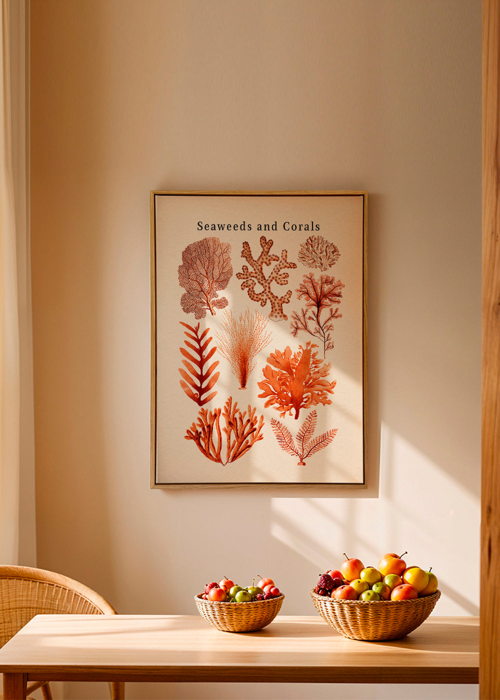Plakat botaniczny: wodorosty i korale sepia