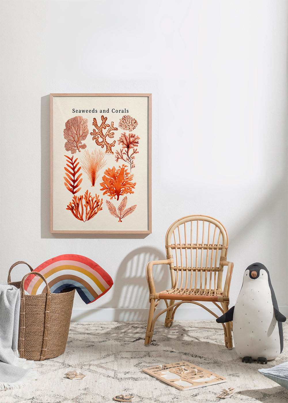 Plakat botaniczny: wodorosty i korale sepia