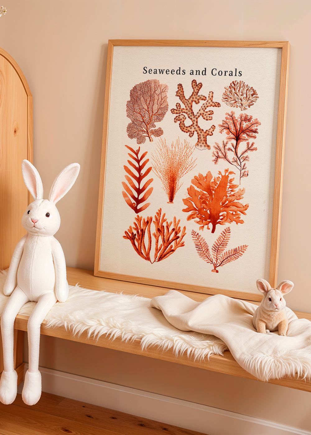 Plakat botaniczny: wodorosty i korale sepia