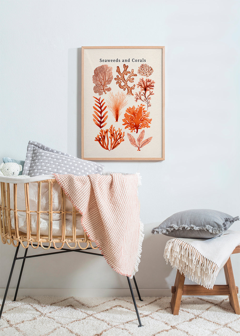 Plakat botaniczny: wodorosty i korale sepia