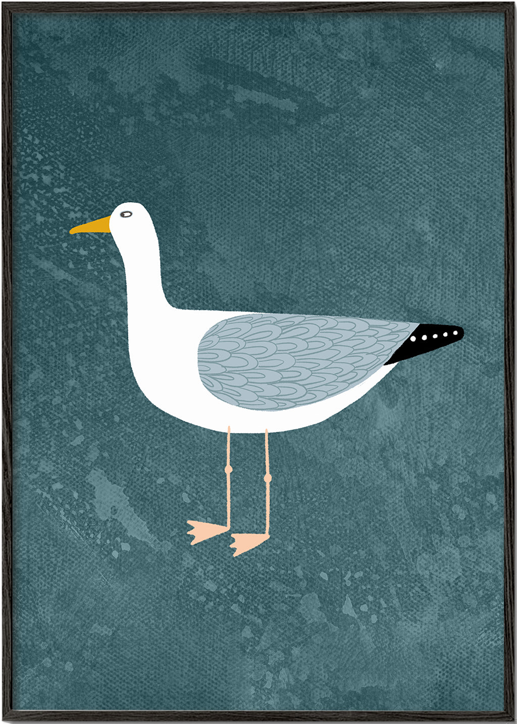 Ilustracja mewy na niebieskim tle