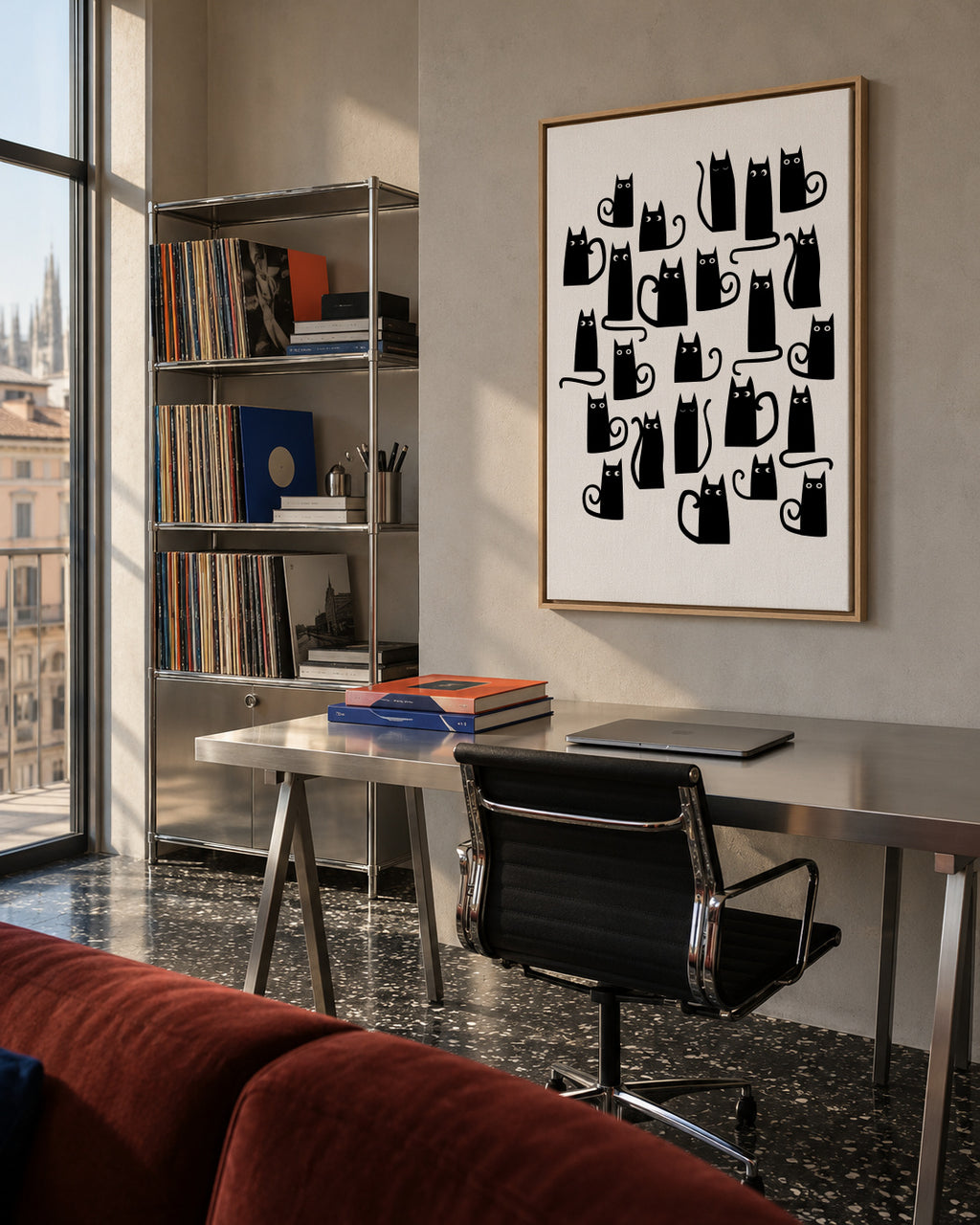 Black Cats - Framed canvas in an interior