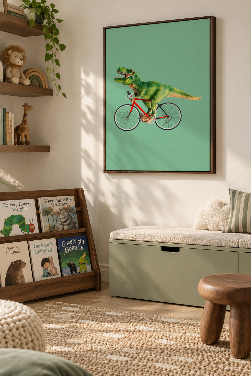T-Rex Bike - Framed canvas in an interior
