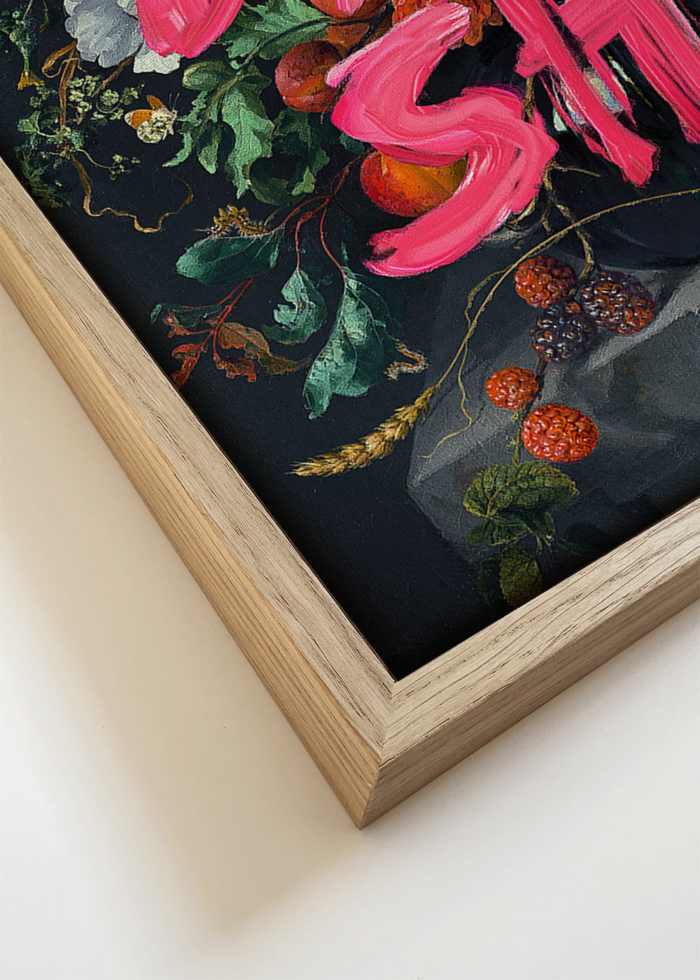 Plakat botaniczny z odważną typografią na martwej naturze