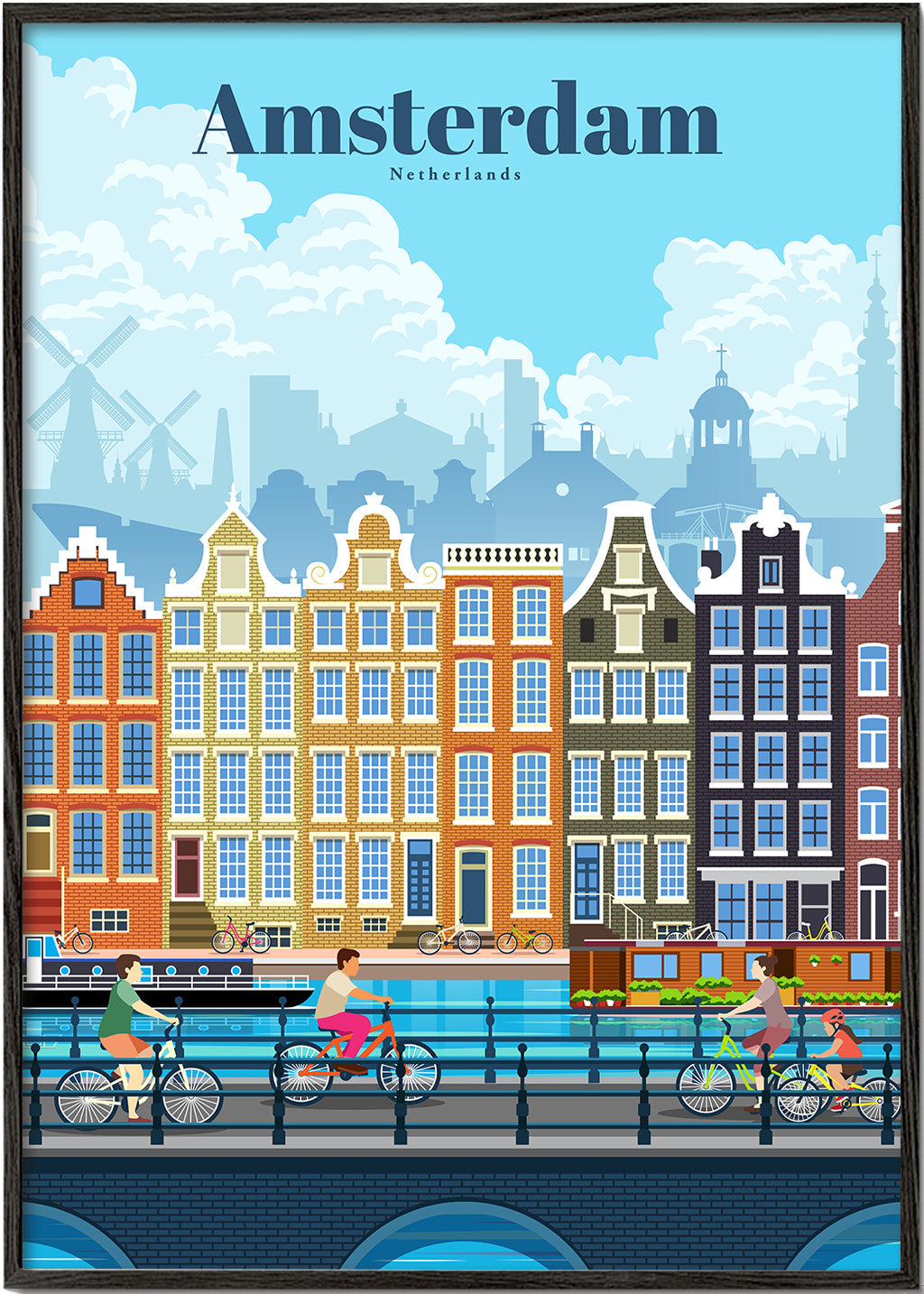 Plakat podróżniczy Amsterdam kanały i rowery