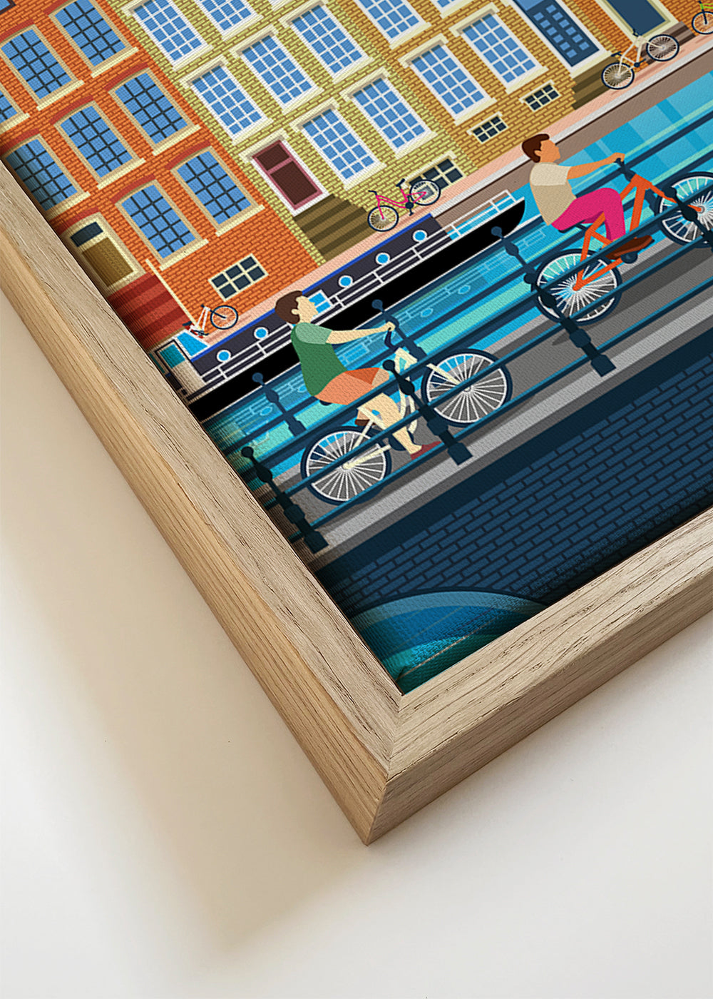 Plakat podróżniczy Amsterdam kanały i rowery