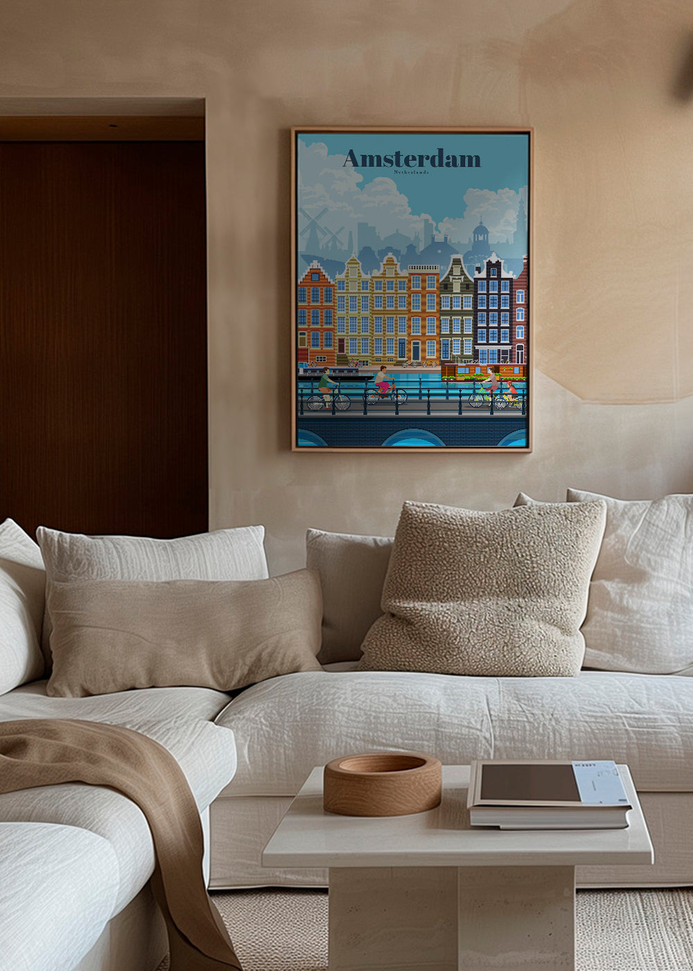 Plakat podróżniczy Amsterdam kanały i rowery