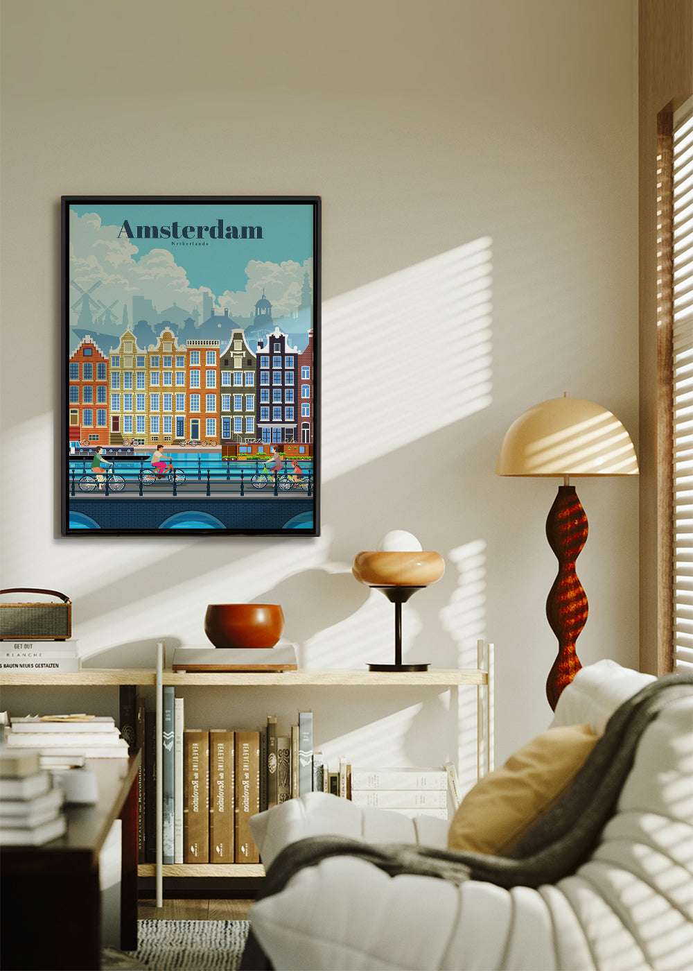 Plakat podróżniczy Amsterdam kanały i rowery