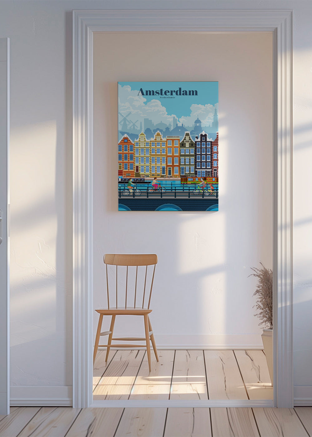 Plakat podróżniczy Amsterdam kanały i rowery