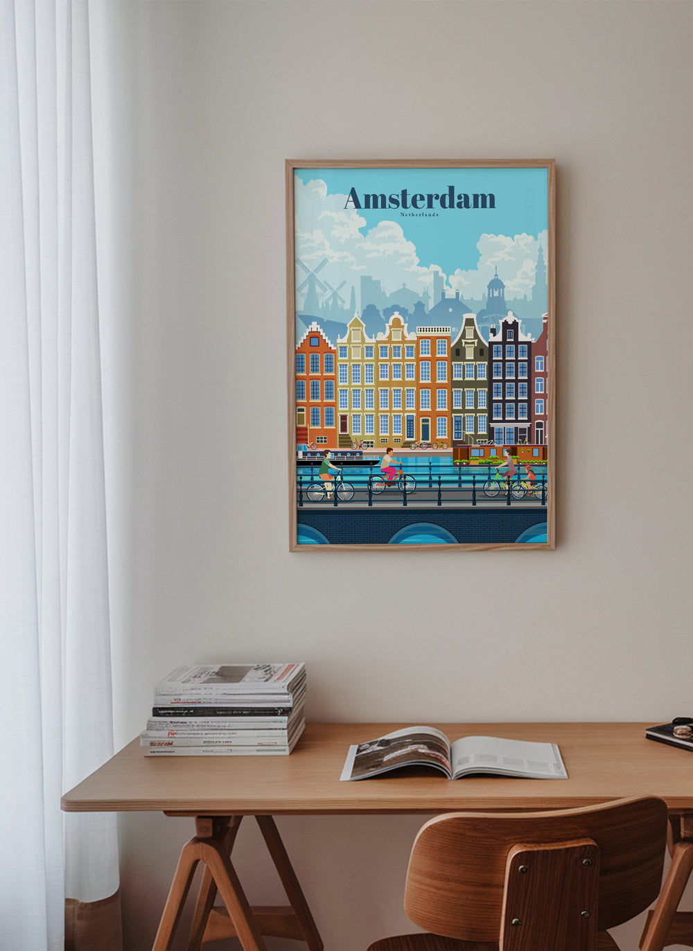Plakat podróżniczy Amsterdam kanały i rowery