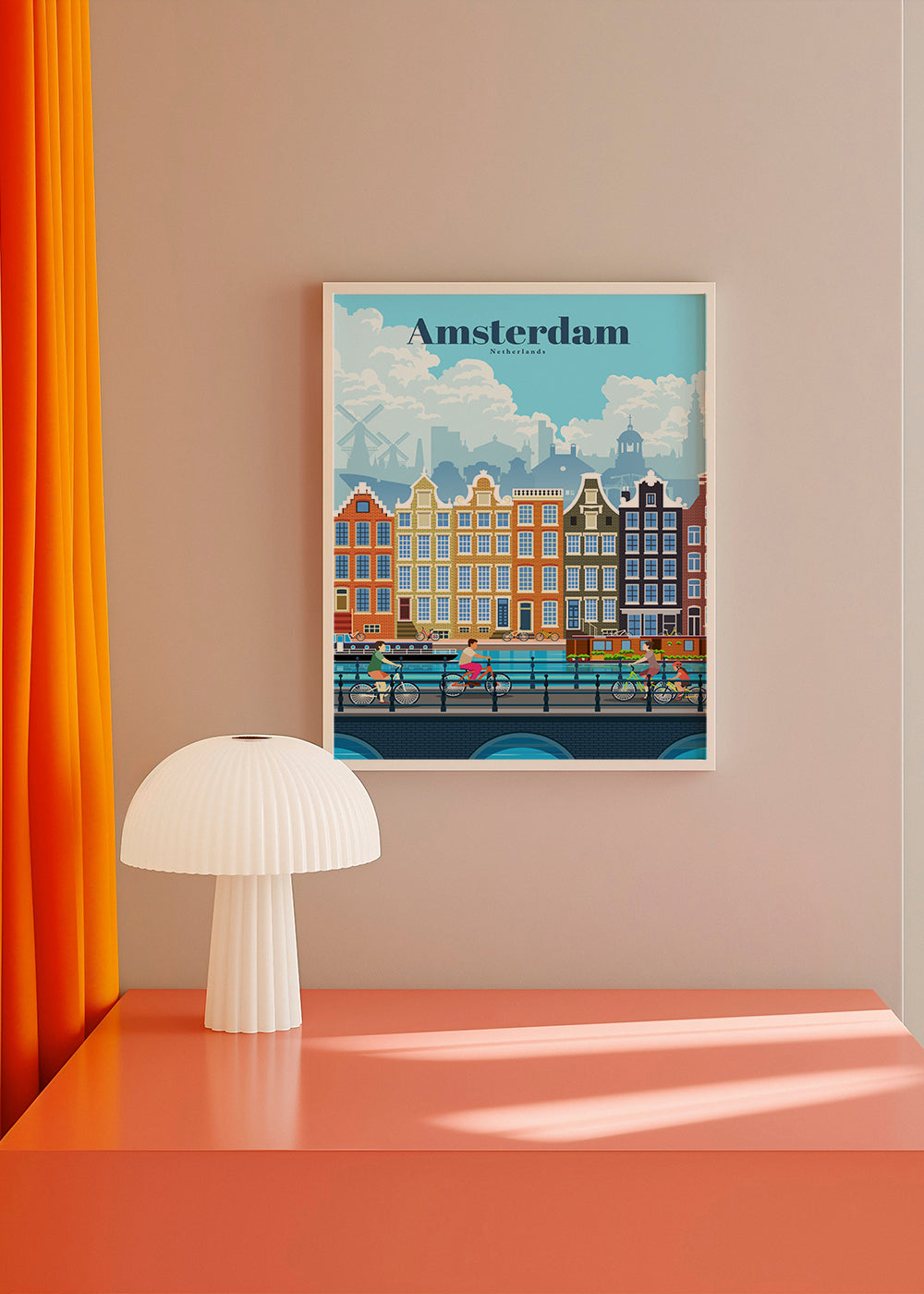Plakat podróżniczy Amsterdam kanały i rowery