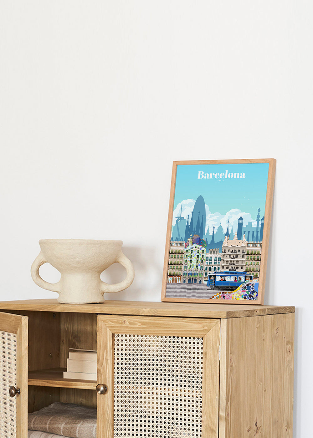 Plakat podróżniczy Barcelona w kolorowej ilustracji