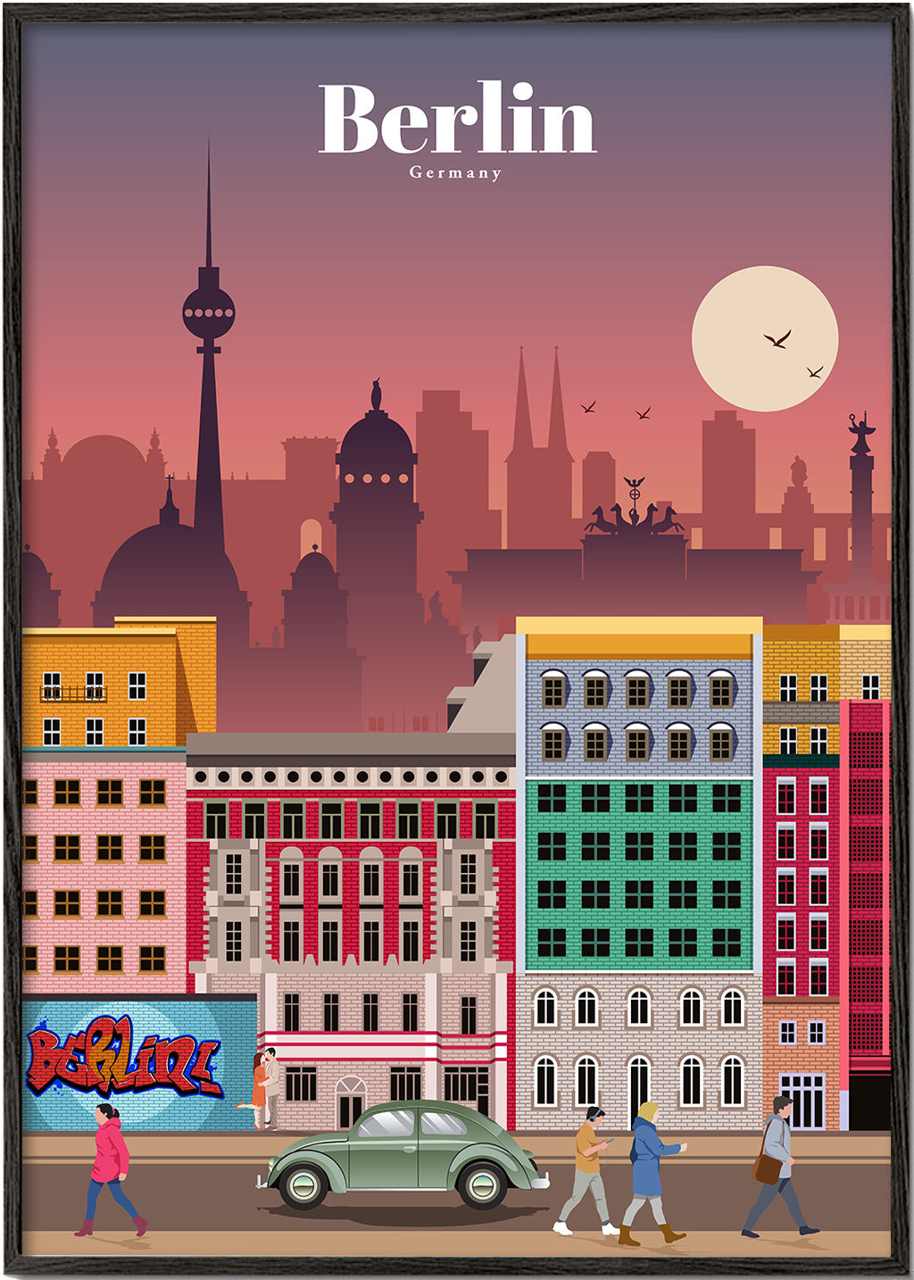 Plakat podróżniczy Berlin: ilustrowany skyline