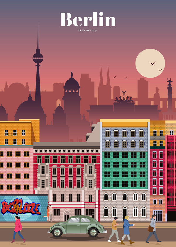 Plakat podróżniczy Berlin: ilustrowany skyline