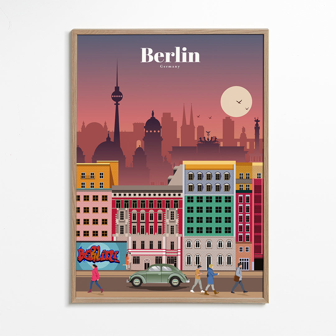 Plakat podróżniczy Berlin: ilustrowany skyline
