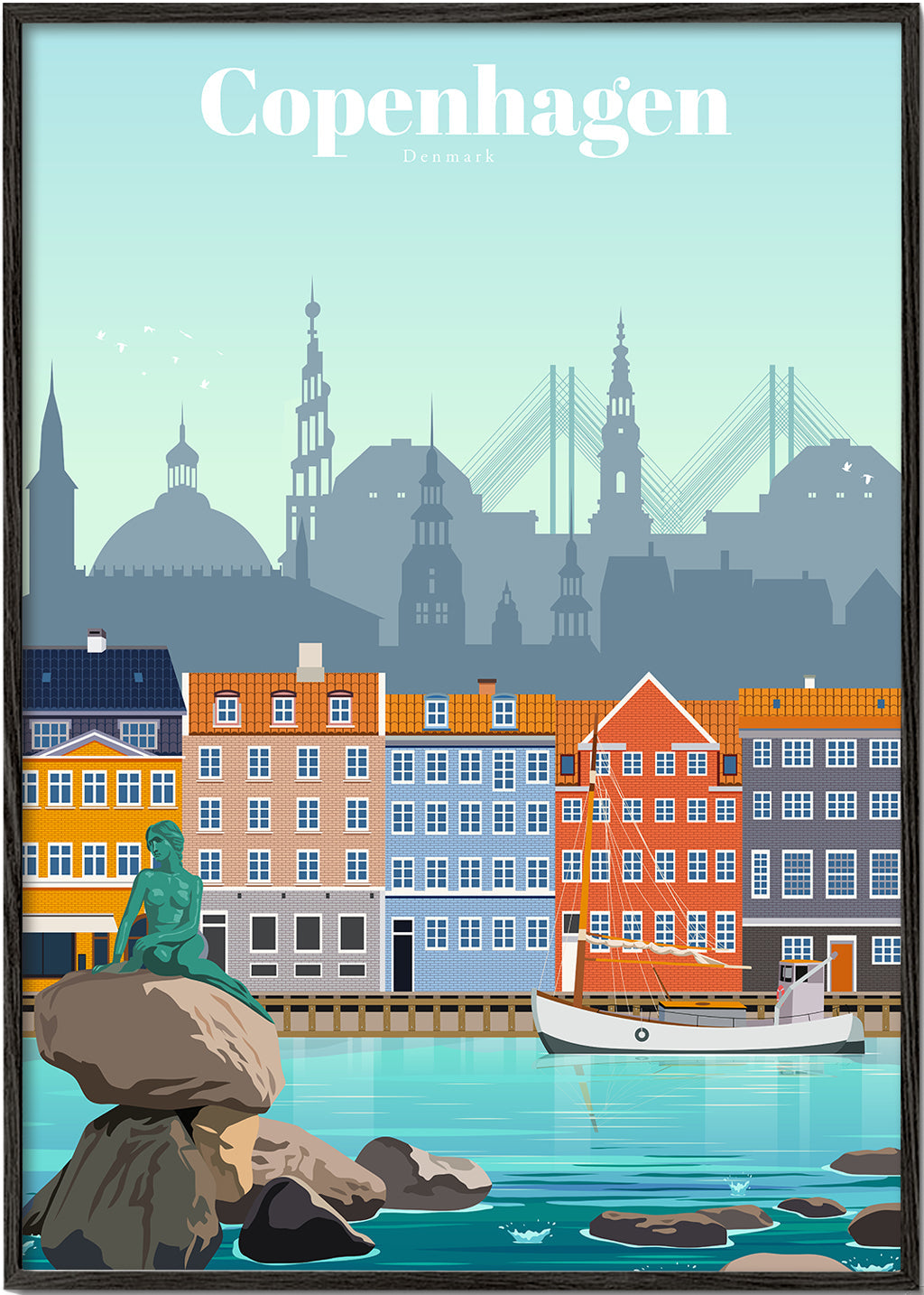 Plakat podróżniczy: Kopenhaga kolorowy port
