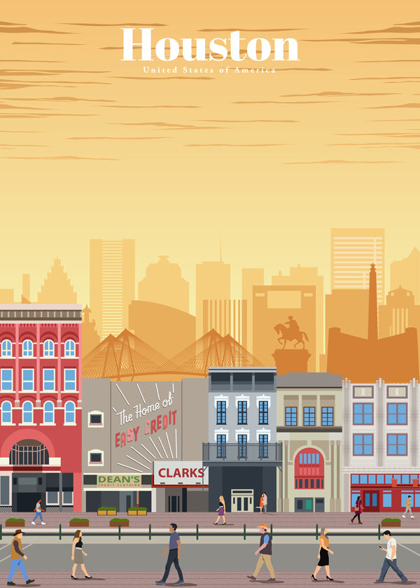 Sztuka miejska: Ilustracja Houston w pionie