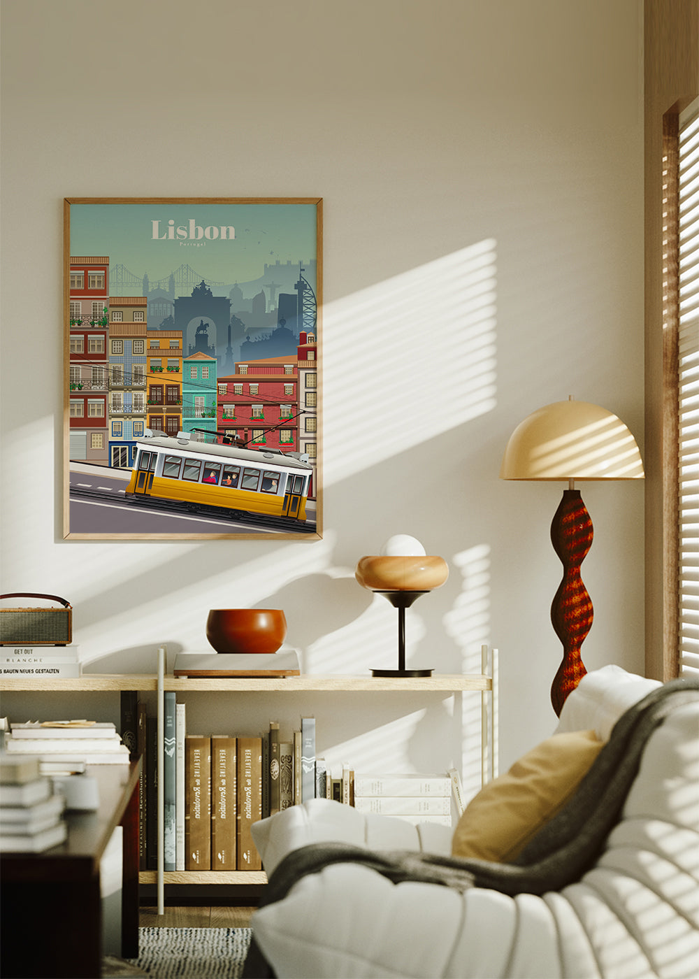 Plakat podróżniczy: żółty tramwaj Lizbony