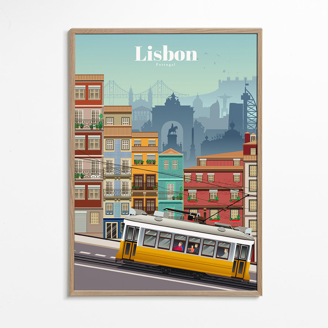Plakat podróżniczy: żółty tramwaj Lizbony