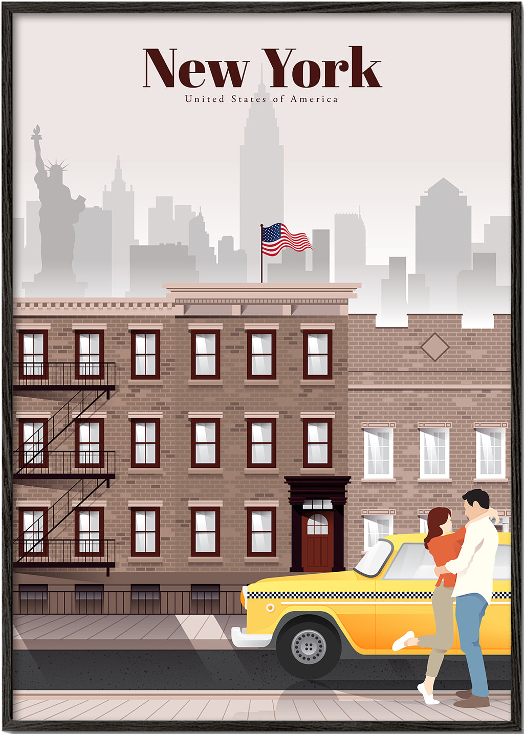 Plakat podróżniczy New York taxi para