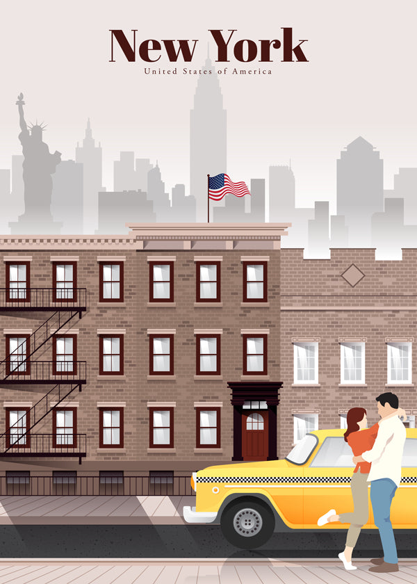 Plakat podróżniczy New York taxi para
