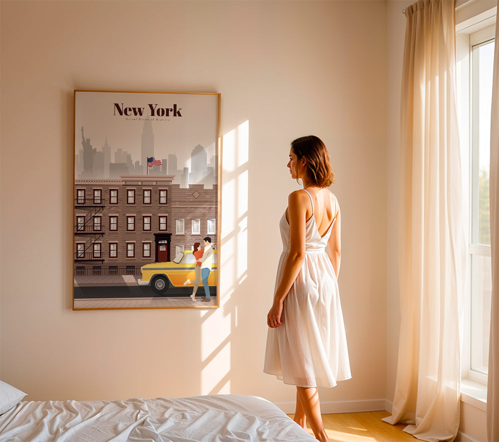 Plakat podróżniczy New York taxi para