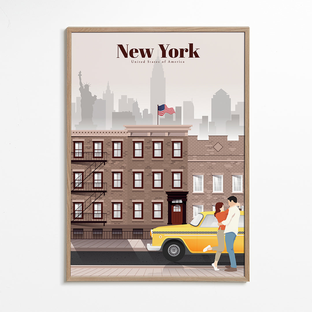 Plakat podróżniczy New York taxi para