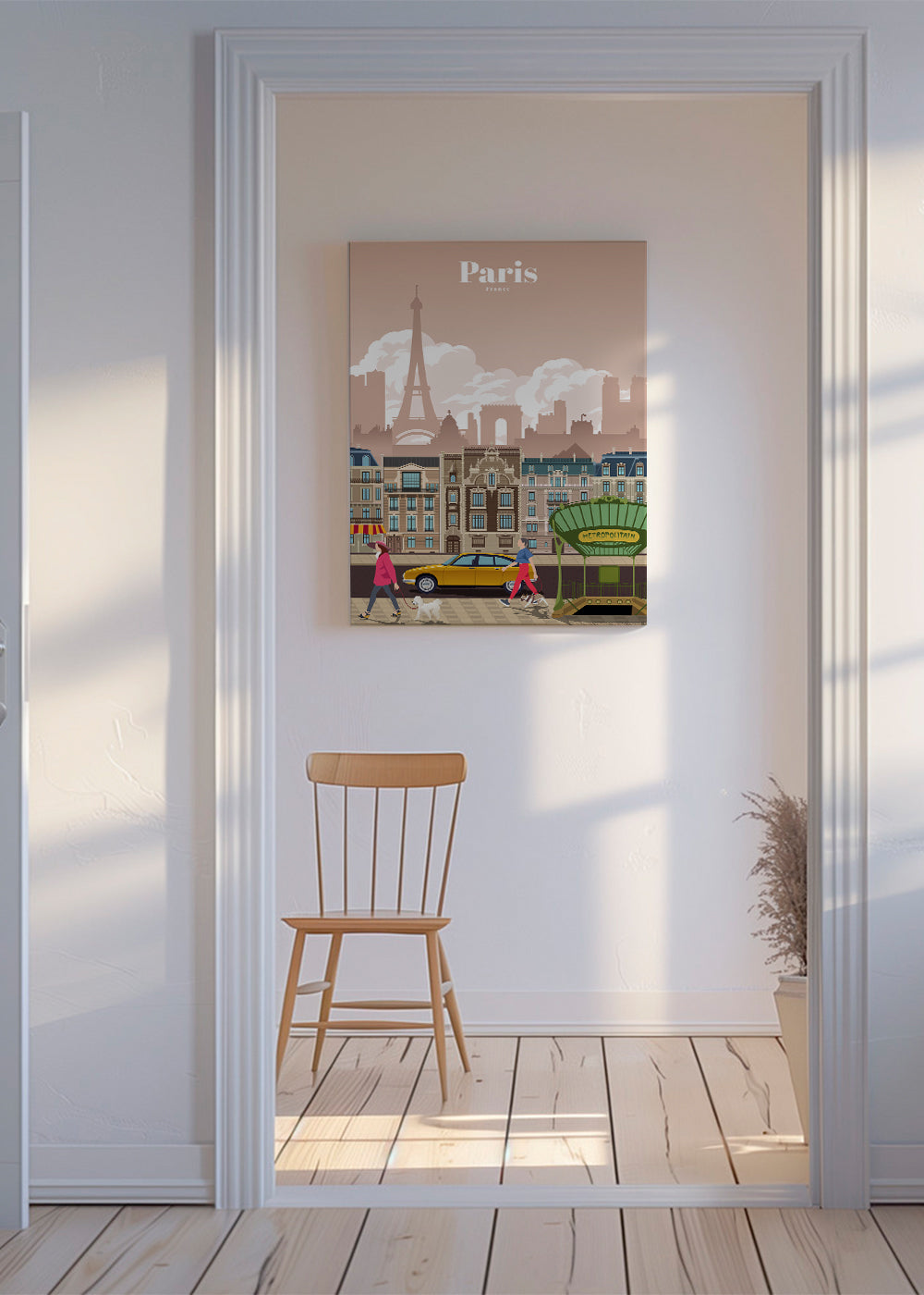 Plakat podróżniczy Paryż z ilustracją i wejściem do metra