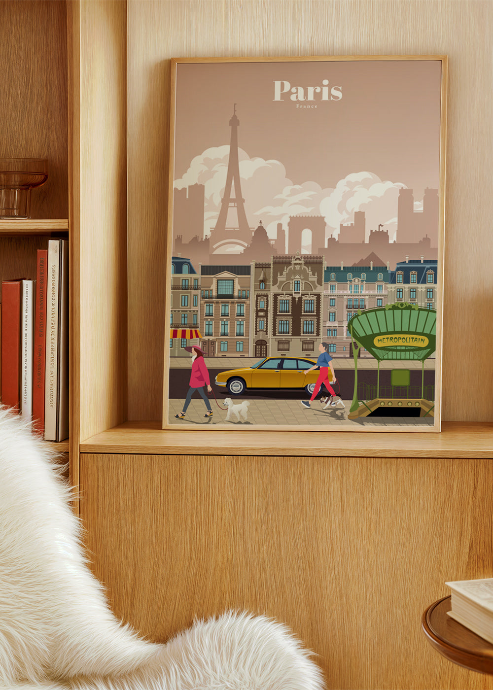 Plakat podróżniczy Paryż z ilustracją i wejściem do metra