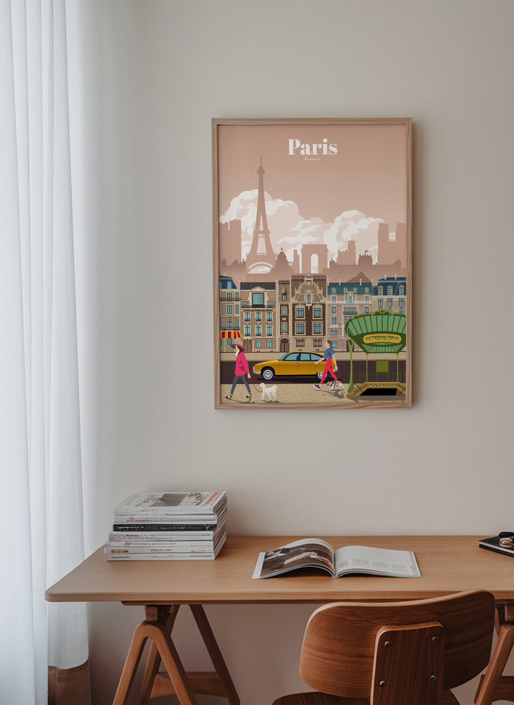 Plakat podróżniczy Paryż z ilustracją i wejściem do metra