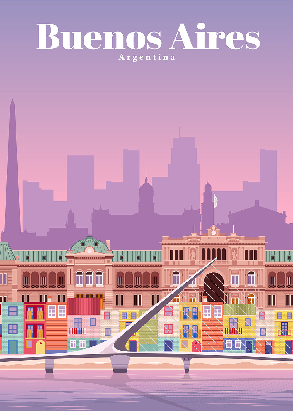 Plakat podróżniczy: Kolorowa ilustracja Buenos Aires