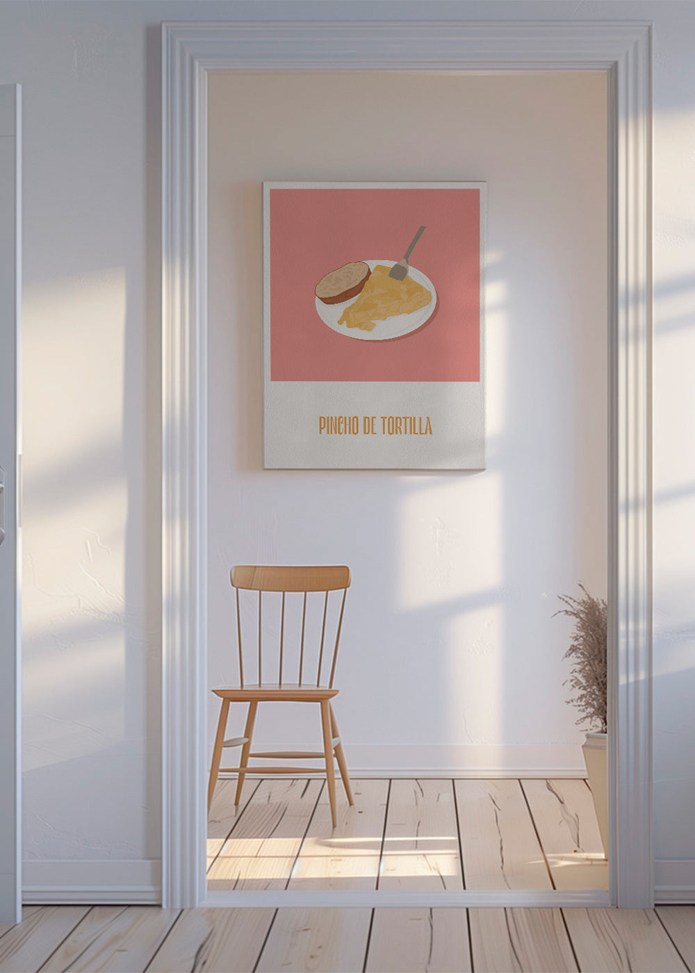Sztuka do kuchni: pincho tortilla na różowym tle