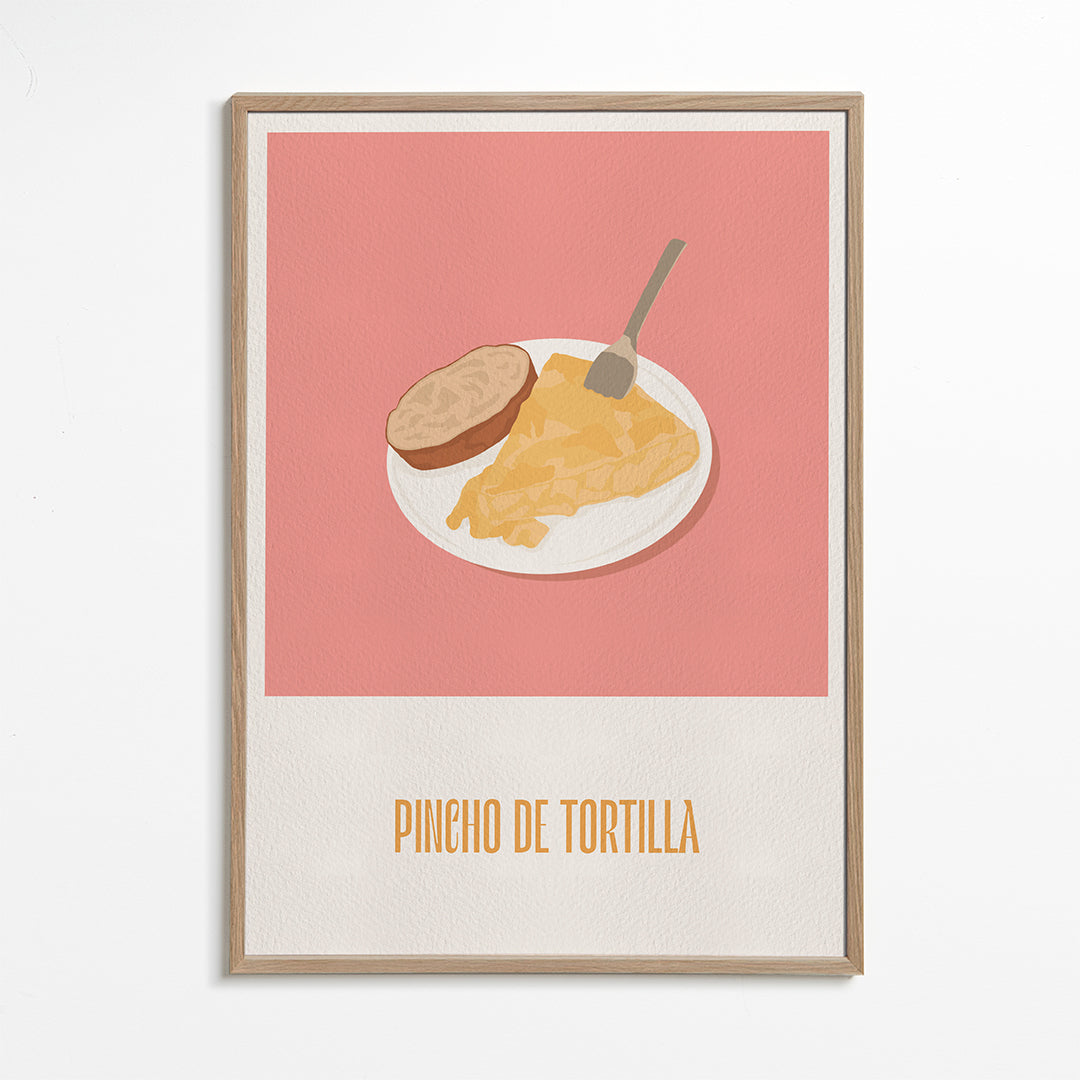 Sztuka do kuchni: pincho tortilla na różowym tle