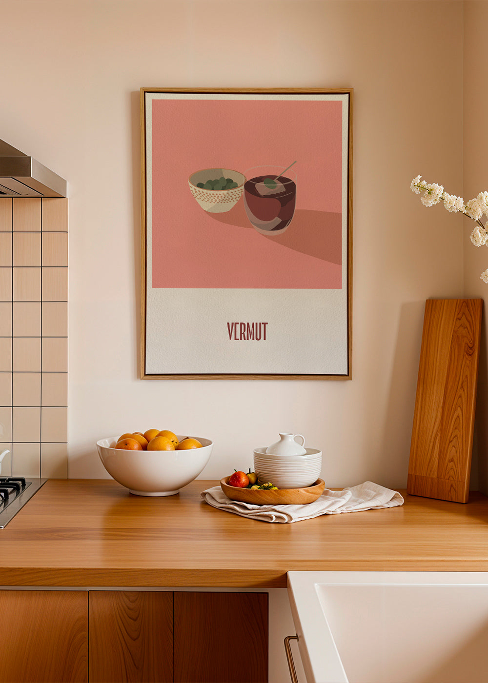 Sztuka do kuchni Vermut i oliwki ilustracja minimalna
