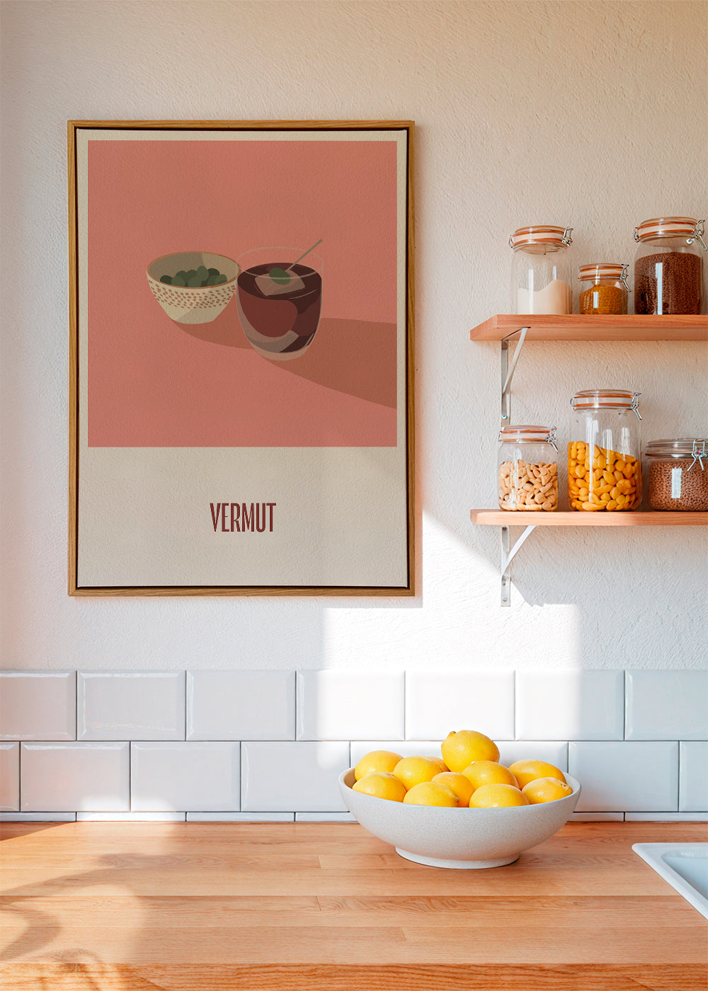 Sztuka do kuchni Vermut i oliwki ilustracja minimalna