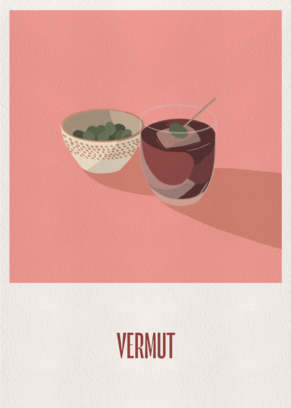 Sztuka do kuchni Vermut i oliwki ilustracja minimalna