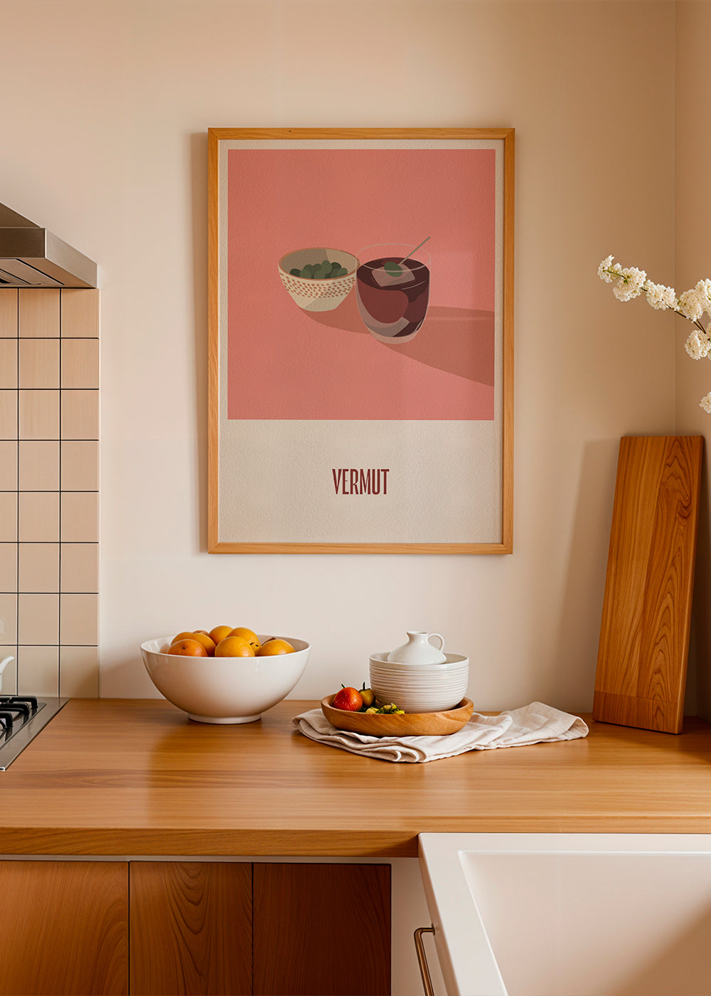 Sztuka do kuchni Vermut i oliwki ilustracja minimalna