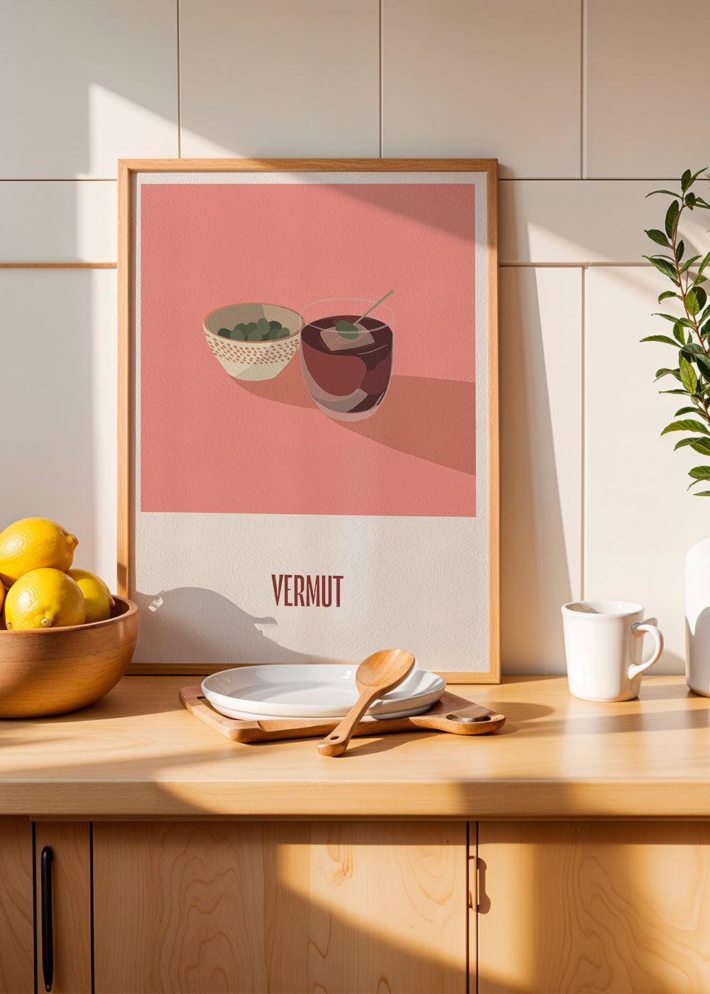Sztuka do kuchni Vermut i oliwki ilustracja minimalna