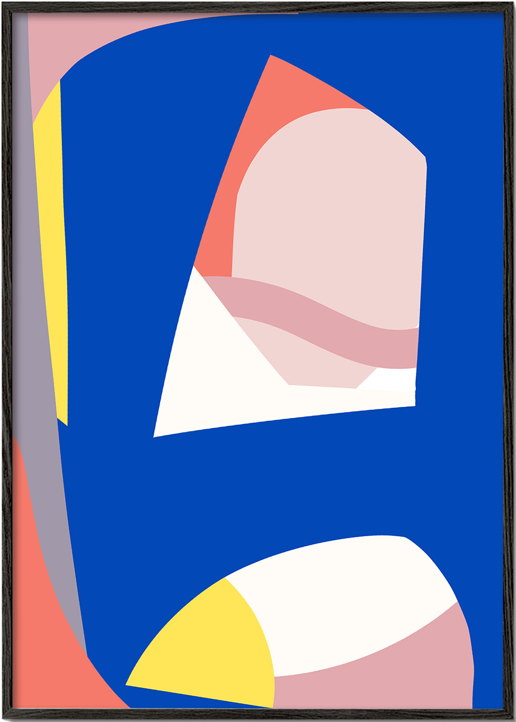 Plakat geometryczny z organicznymi niebieskimi formami