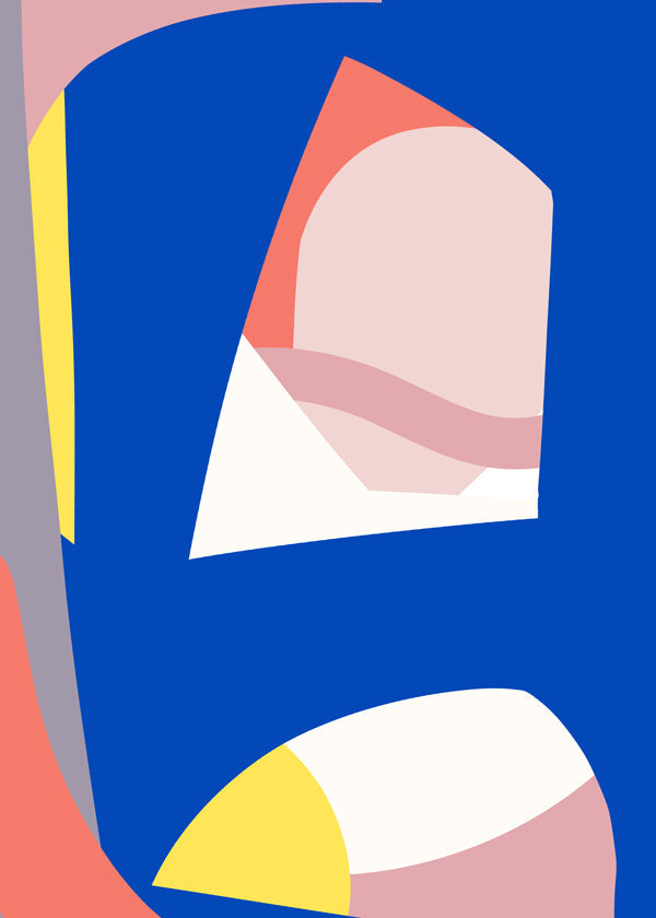 Plakat geometryczny z organicznymi niebieskimi formami